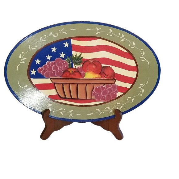 4th Of July Wood Tray Plate Platter 14.75" x 10" Rustic Picnic BBQ Patriotic - Picture 2 of 10